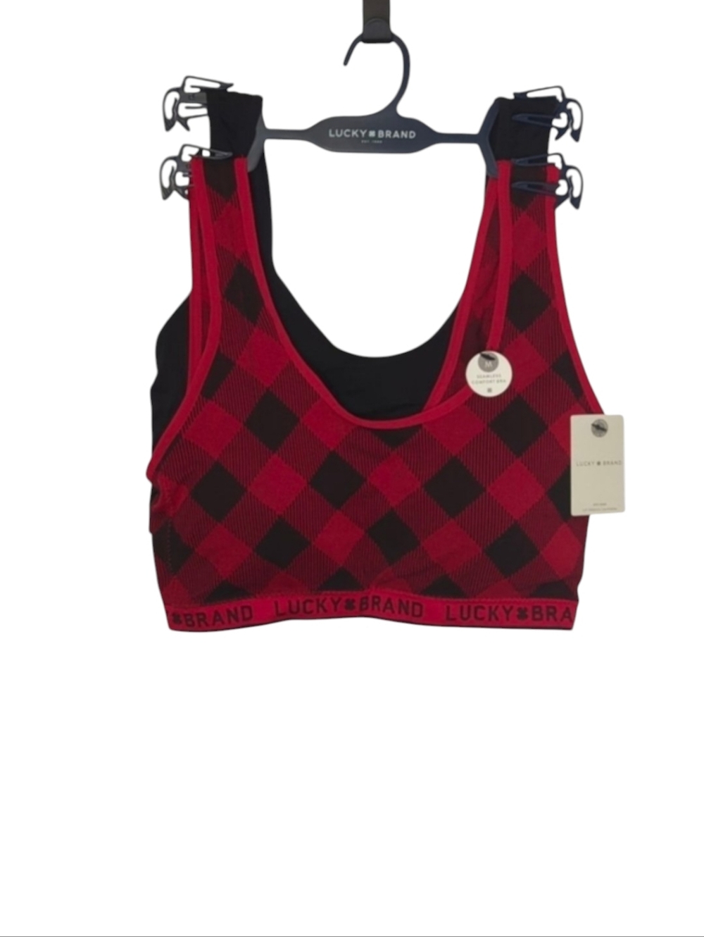 Lucky Brand 2 Pack Seamless Comfort Bra Red & Black Plaid Size Medium